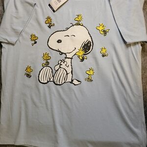Peanuts Light Blue Snoopy and Woodstock Short Sleeve Tee Ladies XXL
